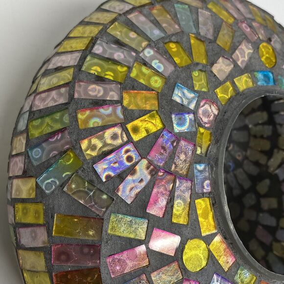 Mosaic Round Hanging Bird Feeder Fly Through Outdoors Pinks Yellow Blues - Picture 11 of 14